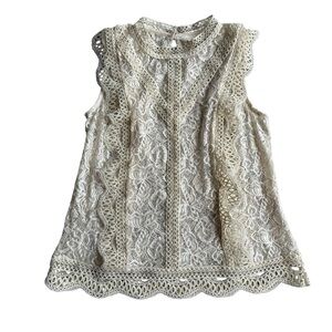 Anthropologie ADIVA Cream Crochet Lace  Flutter Sleeve Top Women’s Size Small